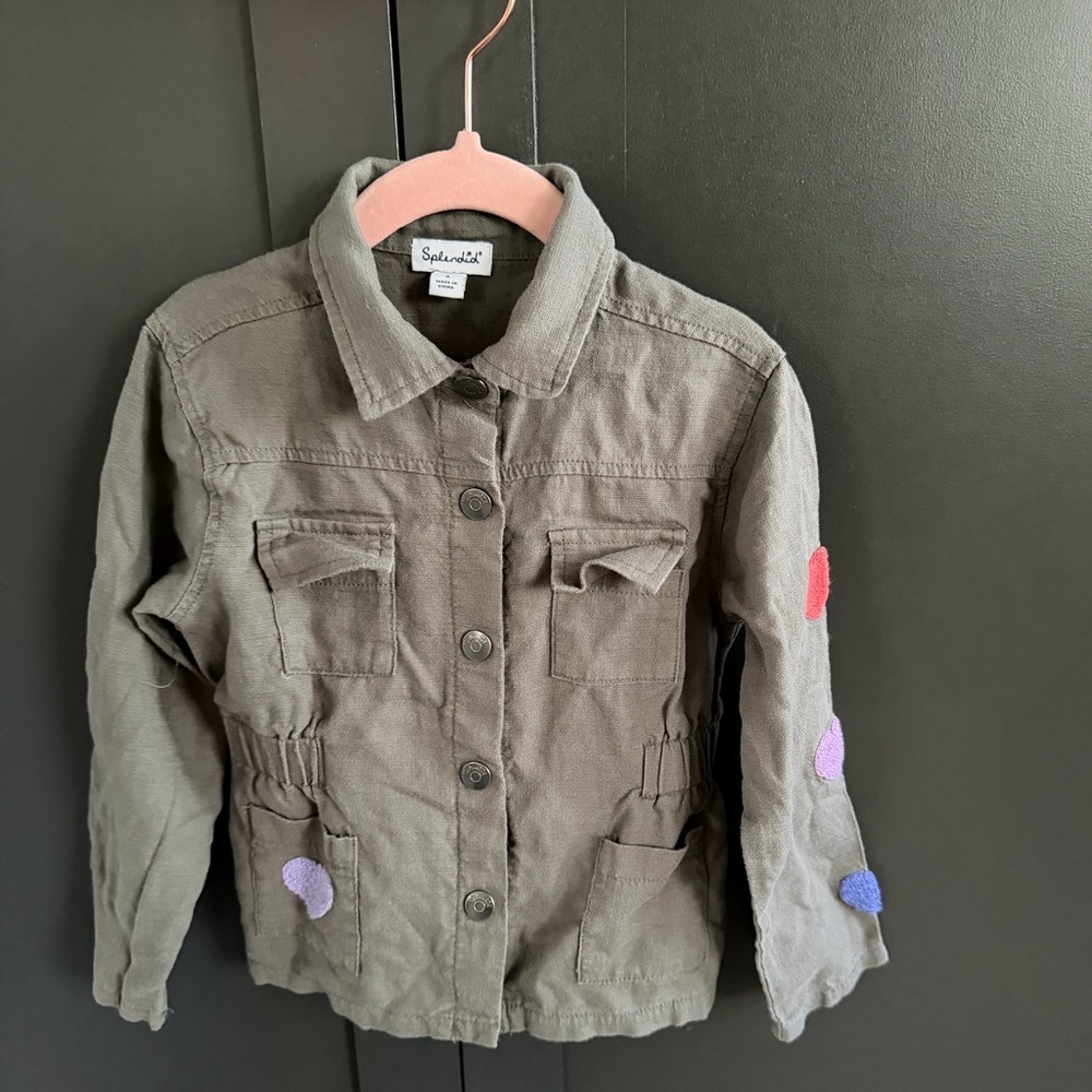 Splendid | Kids Olive Shirt Jacket with Heart Patches | 3 |
